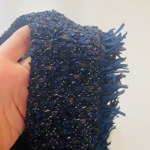 J Crew Sheath Dress Sparkling Constellation Tweed Navy Blue Black Velvet Party - Picture 6 of 9